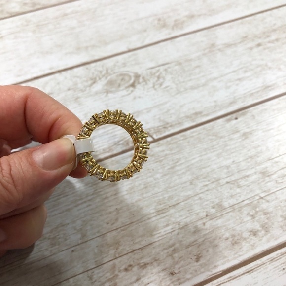 Two Row Cubic Zirconia Yellow Gold Plated Band Ring Wedding Sz 9 - Picture 10 of 10